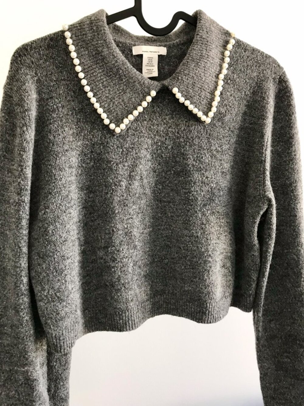 H&M Gray Sweater with Faux Pearl Collar